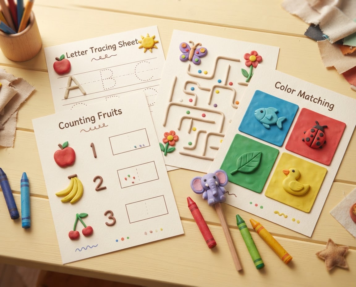 Printable worksheets and crayons